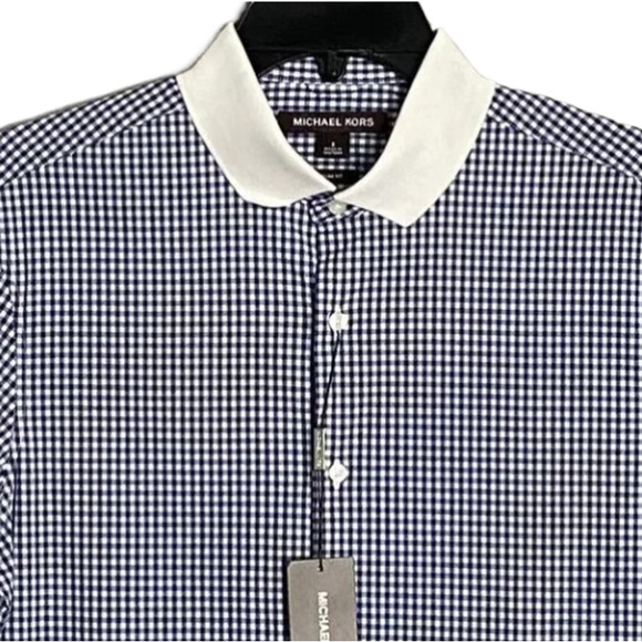 Michael Kors Men's Small Slim Fit Short Sleeve Polo Shirt Blue Gingham NEW - Picture 3 of 12